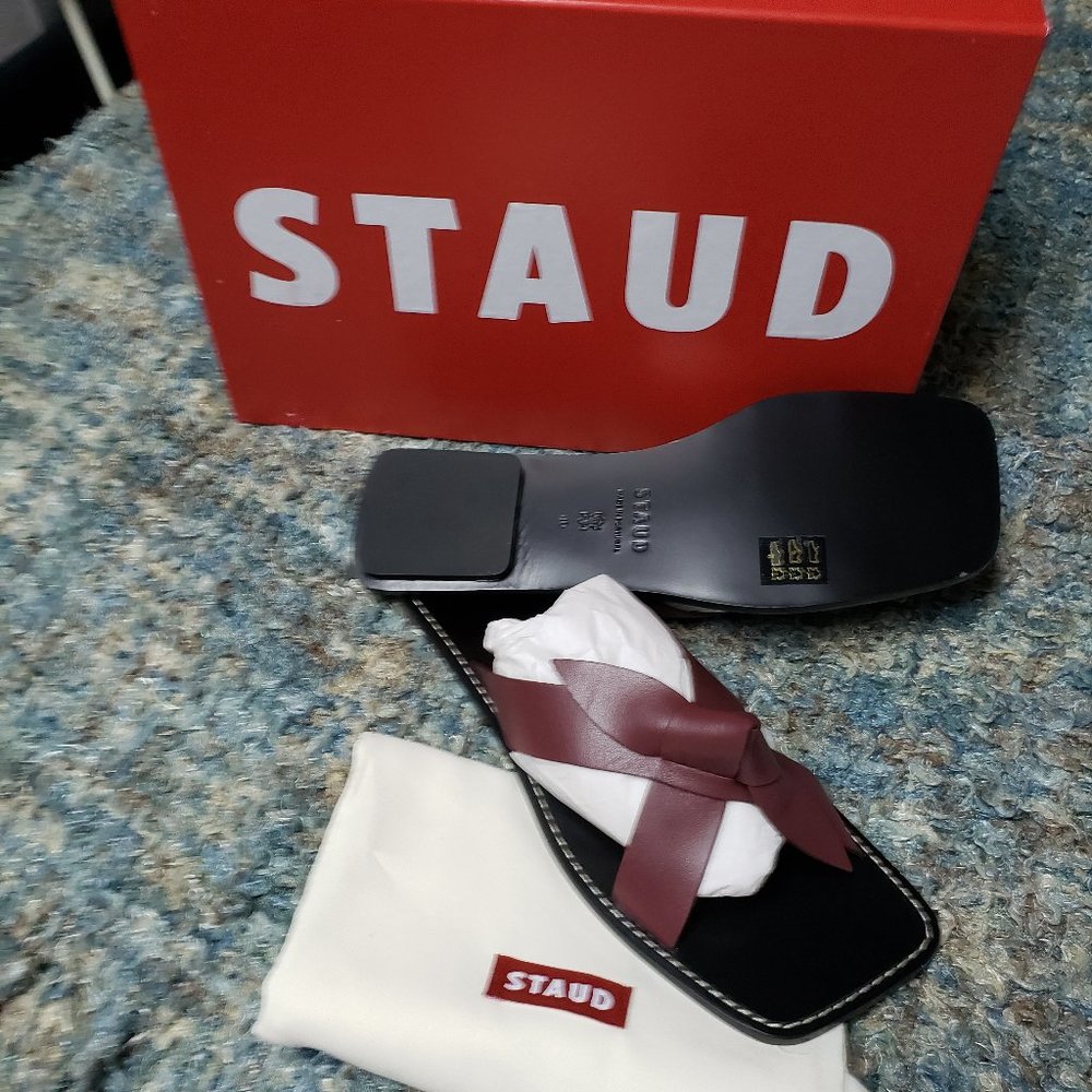 NIB STAUD Lei Leather Flip Flop Sandals Bordeaux - Picture 3 of 5